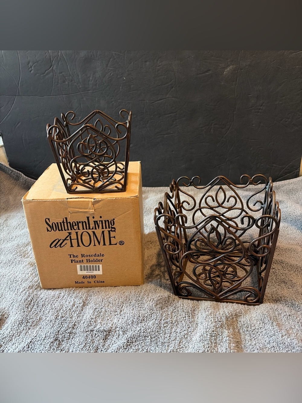 Southern Living At Home Brown Scrollwork Metal Plant Holders Set